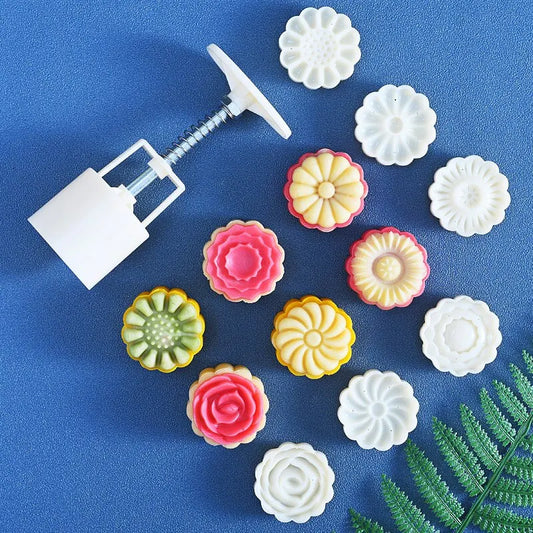 Mooncake Mold Mid-Autumn Festival Hand-Pressure Flower Moon Cake Mould DIY Hand Mooncake Pressure Fondant Decoration Tools Peaceful Pleasures Health and Wellness