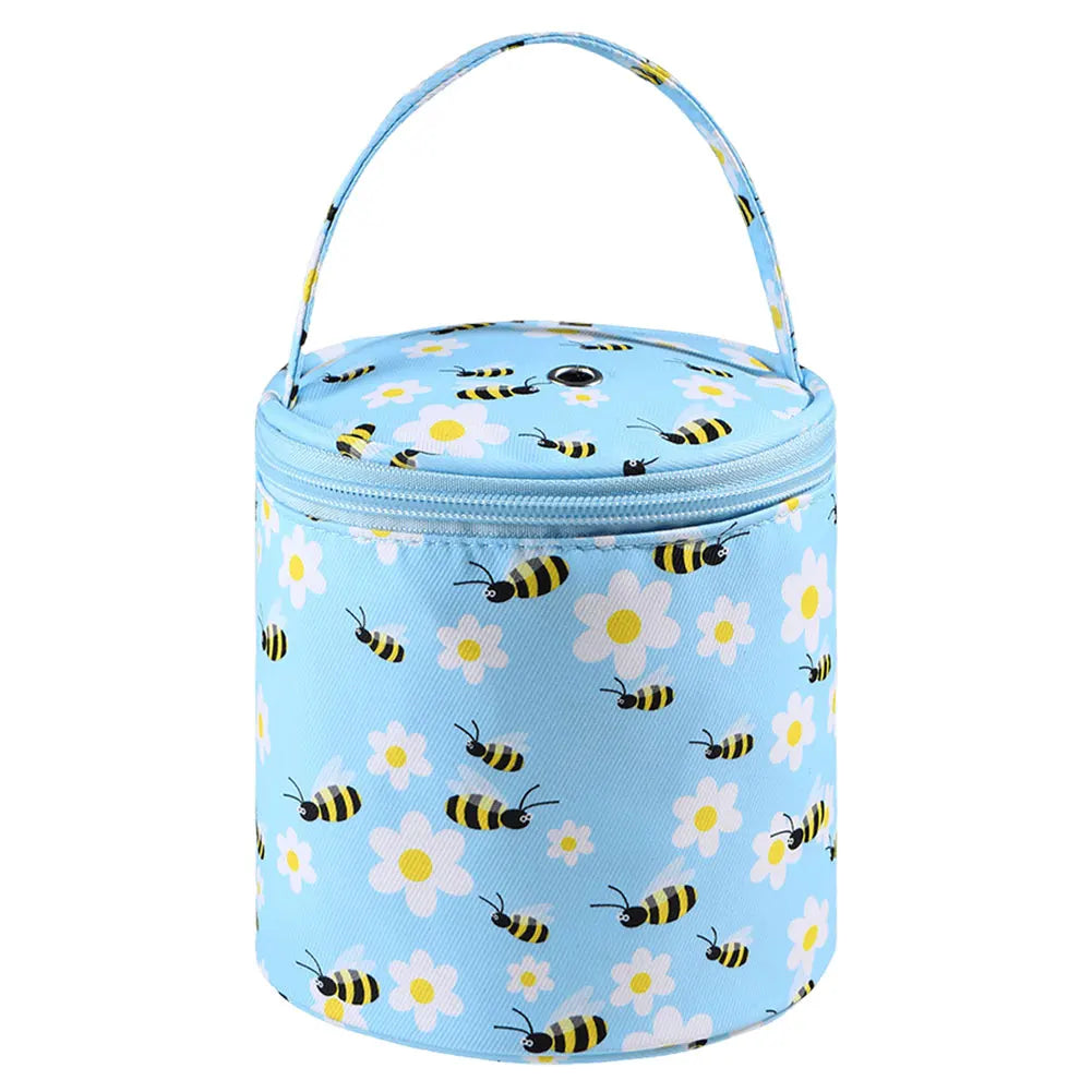 Oxford Yarn Holder Rose Pattern Yarn Storage Tote Bag with Handle Bucket Bag Short Perforated for Hooks Knitting Needles Peaceful Pleasures Health and Wellness Bees france