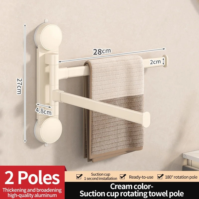 Drill-Free Rotating Double Towel Bar Rack with Suction Cup & Hook