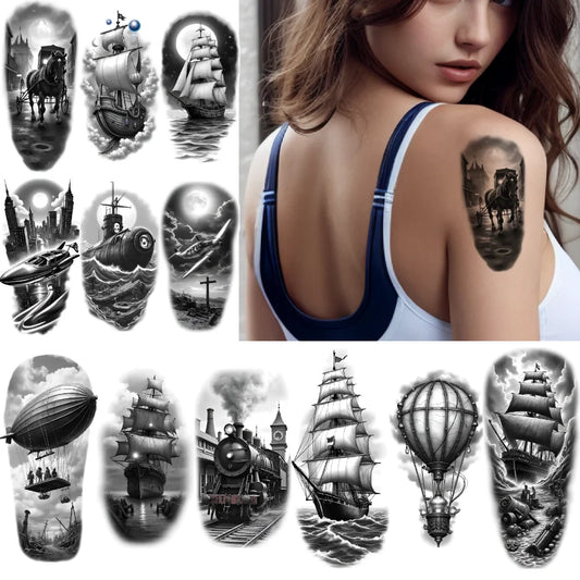 12pcs Waterproof Temporary Tattoo Stickers – Sailboat & Cityscape Temporary Tattoo Stickers Oasis Select