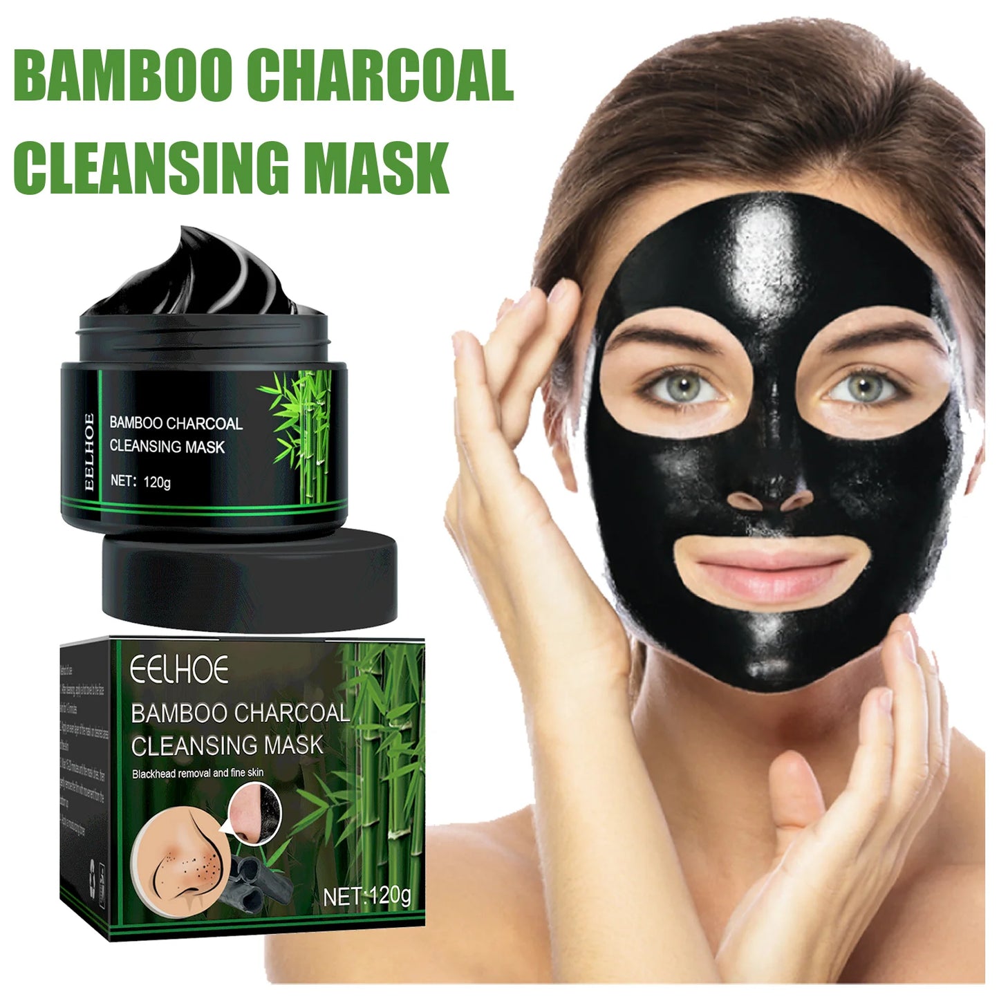 EELHOE Bamboo Charcoal Tear-Off Mask Deeply Remove Blackheads Cleaning Shrinking Pores Moisturizing Carbon Black Mud Facial Mask Peaceful Pleasures Health and Wellness