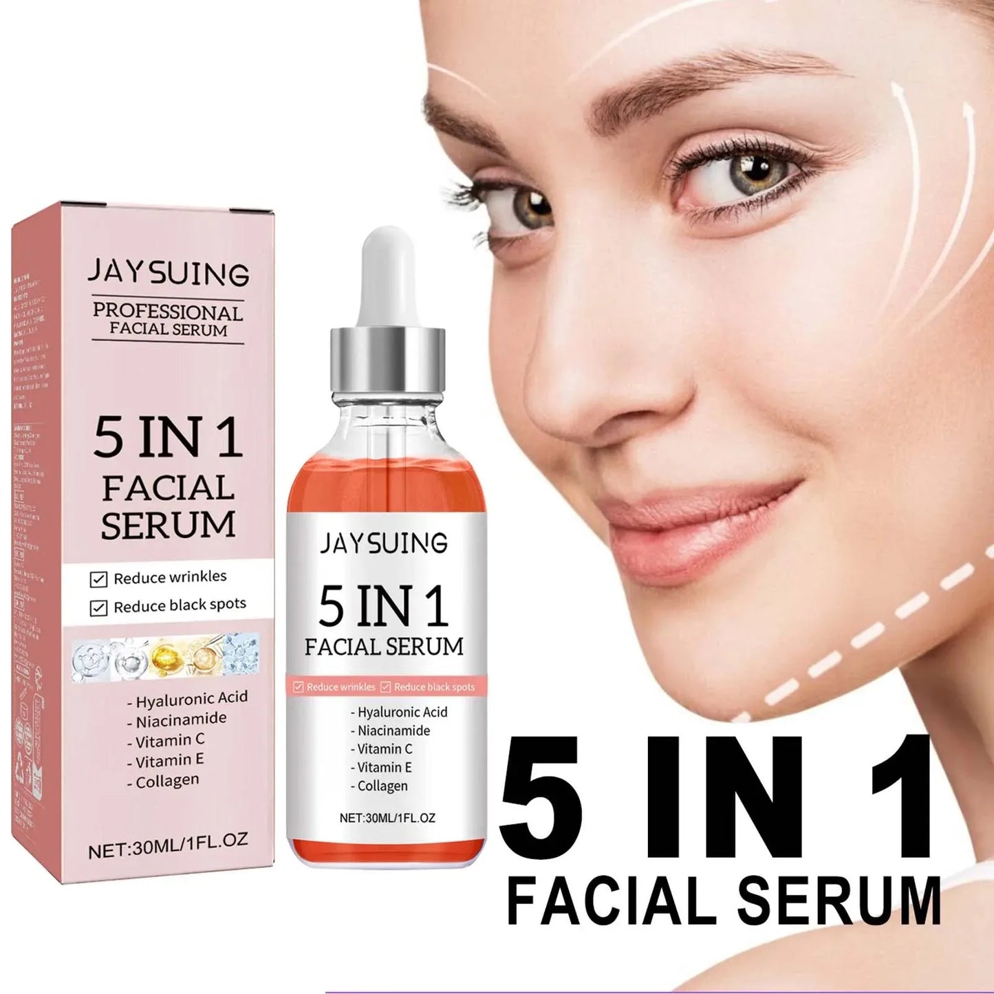 1/2/3/5 Box 5 In 1 Facial Serum Hyaluronic Acid Essence Moisturizing Rejuvenation Vitamin C Niacinamide Brightening Skin Care Peaceful Pleasures Health and Wellness