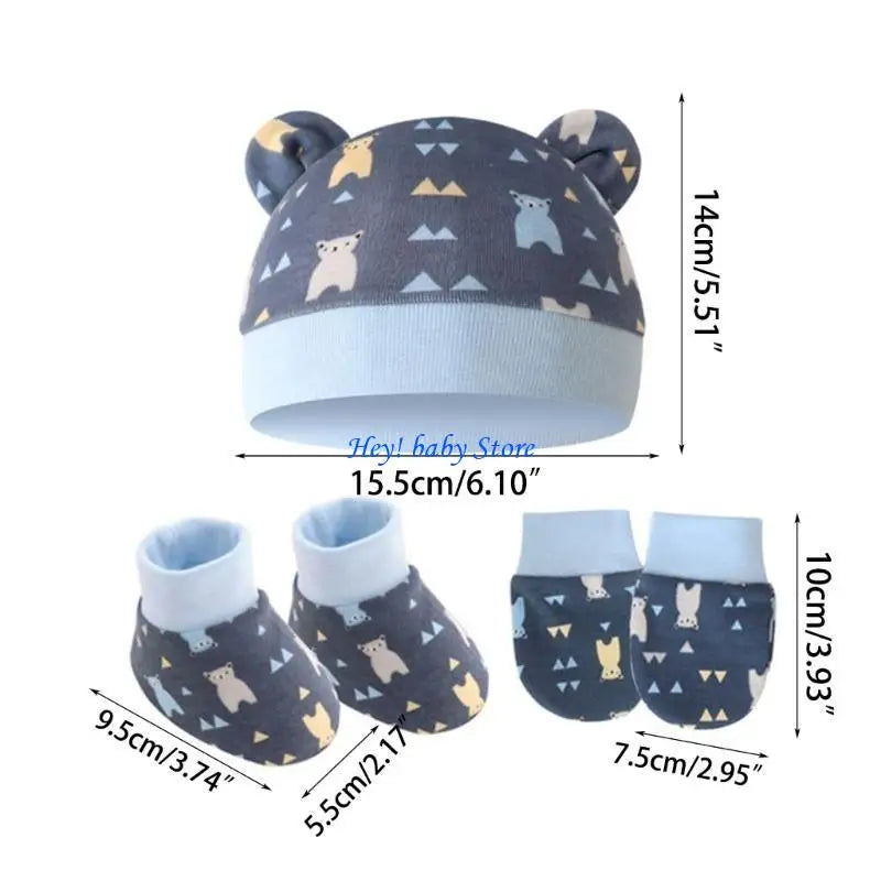 Newborn Baby No-Scratch Mittens Hat & Sock Set | 0–3 Months
