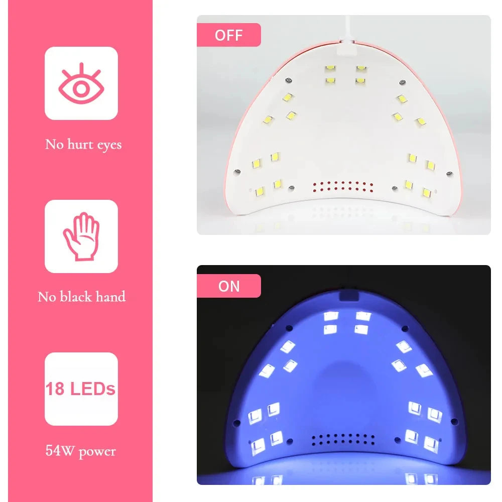 54W UV LED Nail Lamp - Sunlight Quick-Dry Nail Tool, Professional Fingernail & Toenail Art Salon Equipment Peaceful Pleasures Health and Wellness