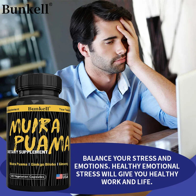 Muira Puama Extract 250mg Capsules with Ginkgo, Ginseng & Ashwagandha - Men’s Health, Energy Balance, Stamina Support, Non-GMO Peaceful Pleasures Health and Wellness