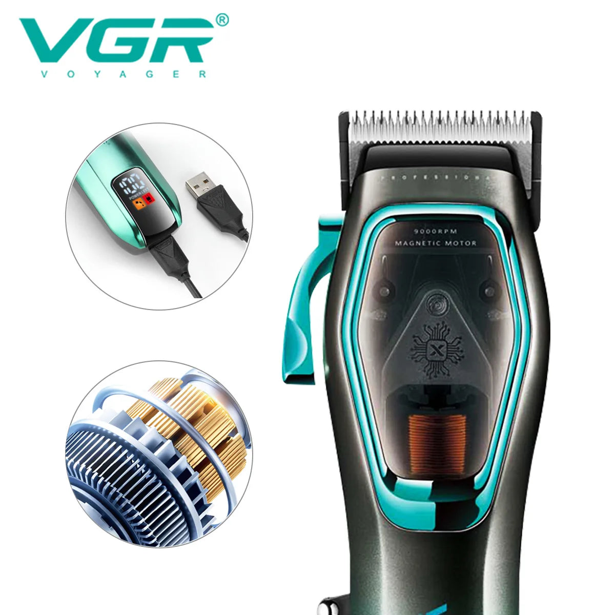 VGR Hair Clipper Professional Hair Trimmer 9000 RPM Hair Cutting Machine Adjustable Barber Haircut LED Trimmer for Men V-674 Peaceful Pleasures Health and Wellness