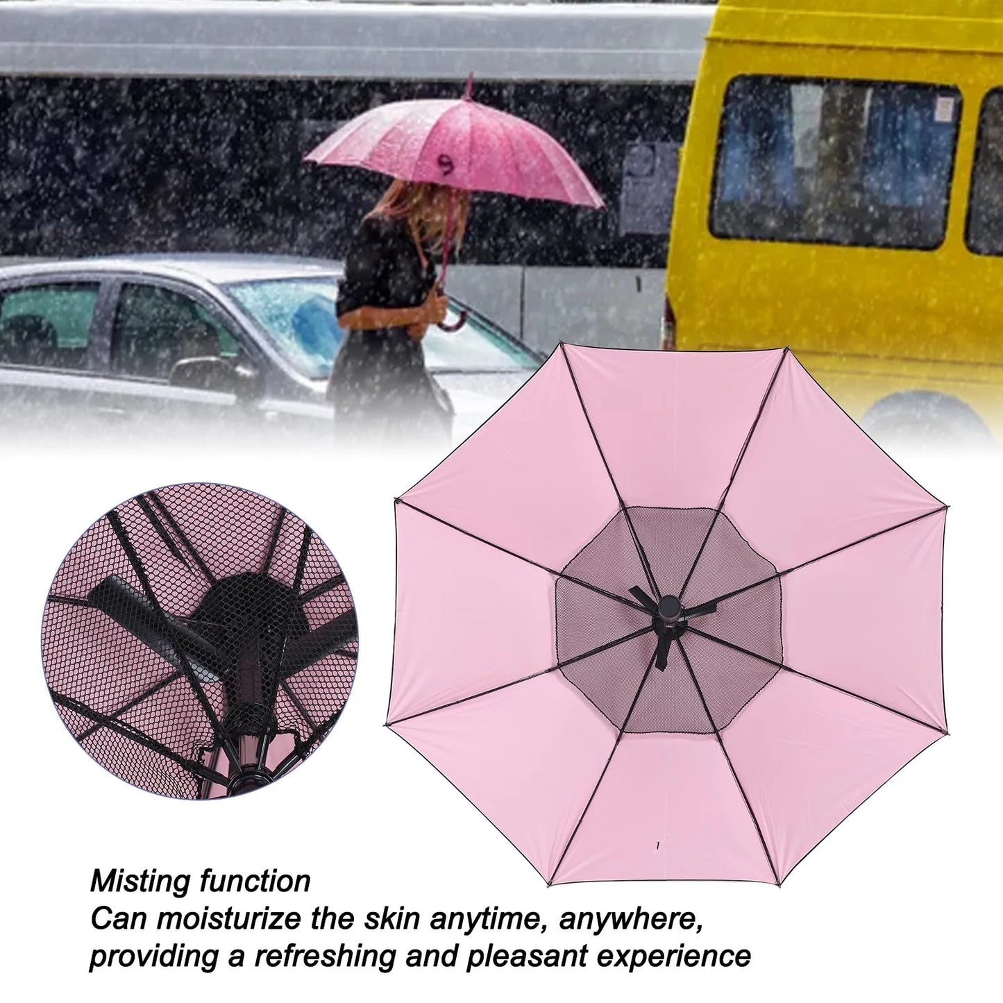 Sun Umbrella Sun Umbrella with Misting Fan Multi Functional Cooling Fan UV Sun Umbrella for Hot Sun Umbrella with Fan Peaceful Pleasures Health and Wellness
