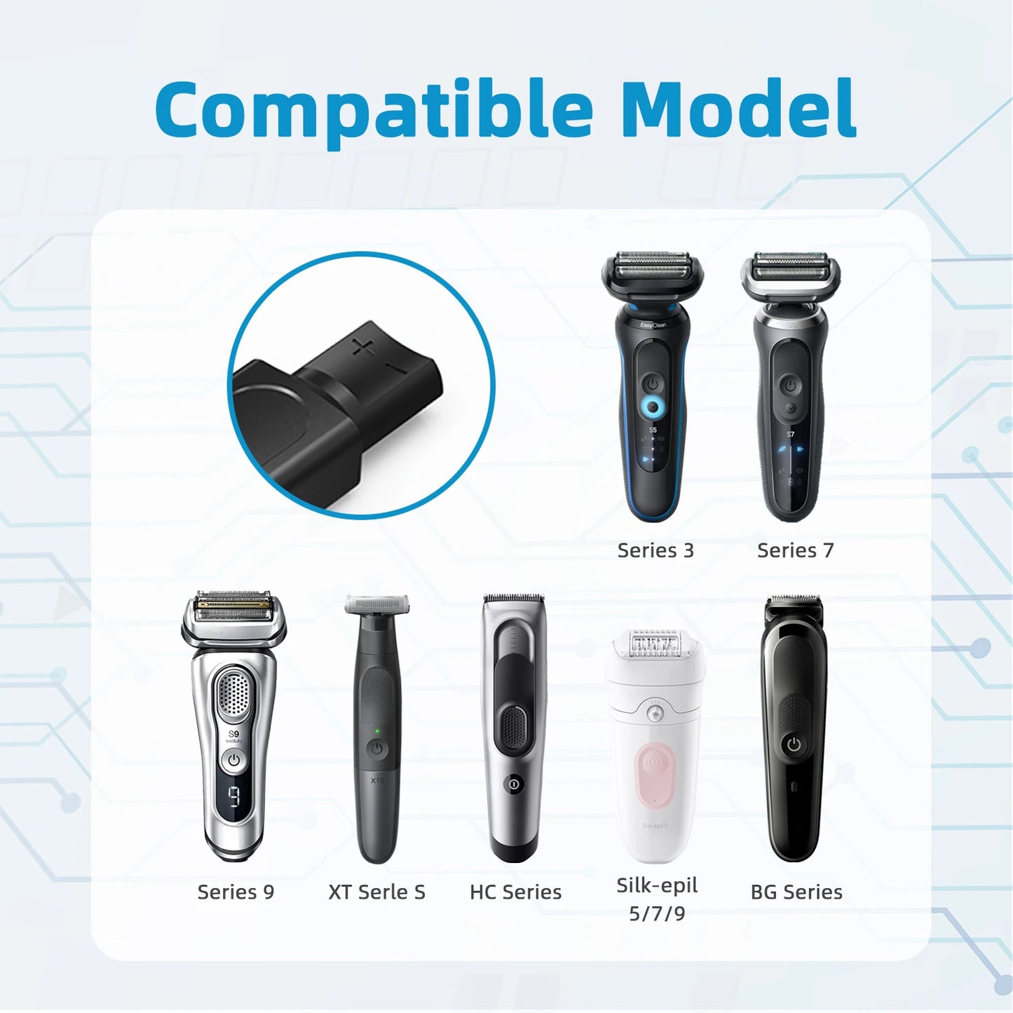 12V USB-C Shaver Adapter for Braun Series 3 5 7 9 with LED
