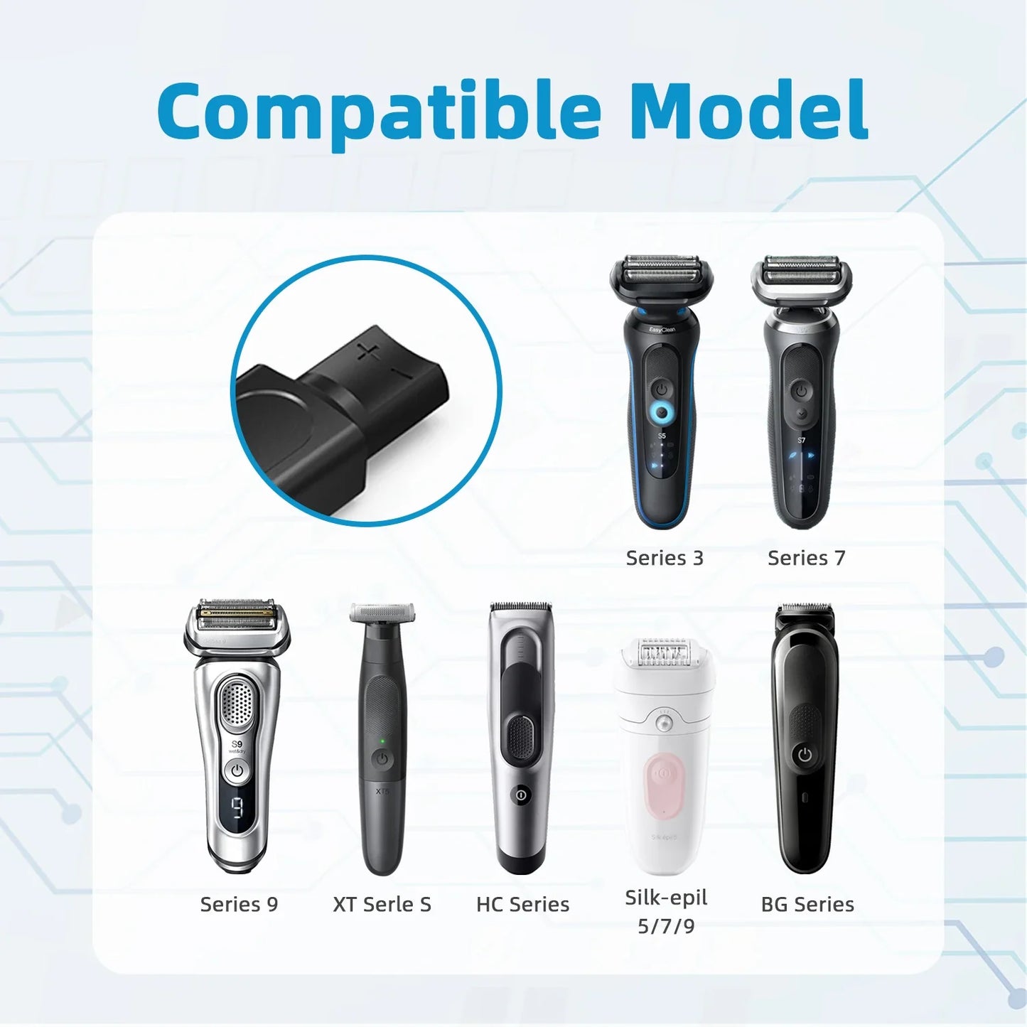 12V USB-C Shaver Adapter for Braun Series 3 5 7 9 | LED