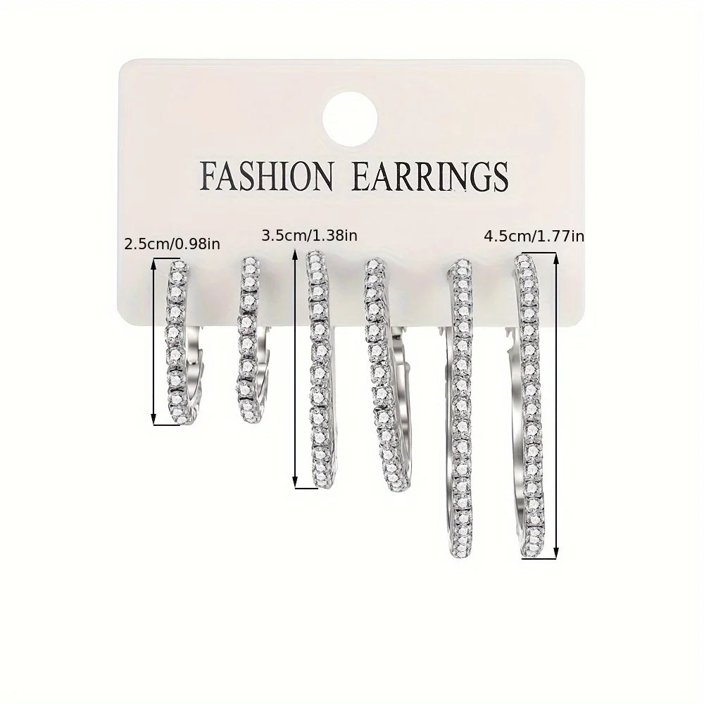 6-Pack Crystal C-Hoop Earrings Set | Minimalist Women's Jewelry