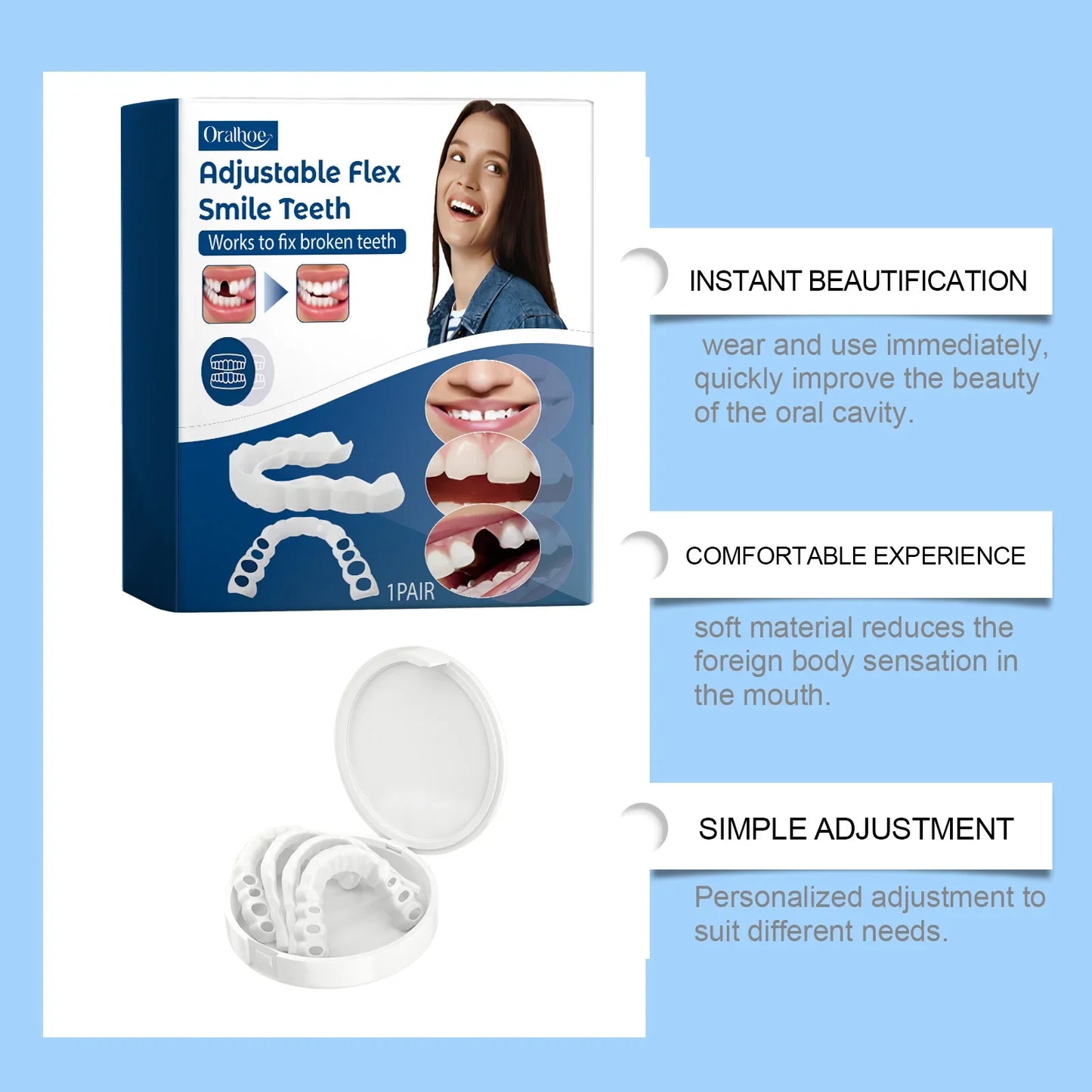 Adjustable Snap-On Dental Veneers – Temporary Teeth Cover