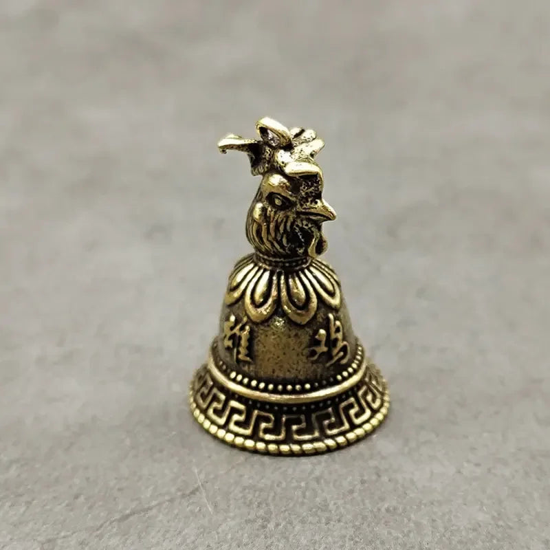 Brass Chinese 12 Zodiac Animals Heads Bell Keychain Pendants Jewelry Vintage Copper Feng Shui Car Key Chain Hanging Keyring Gift Peaceful Pleasures Health and Wellness chicken