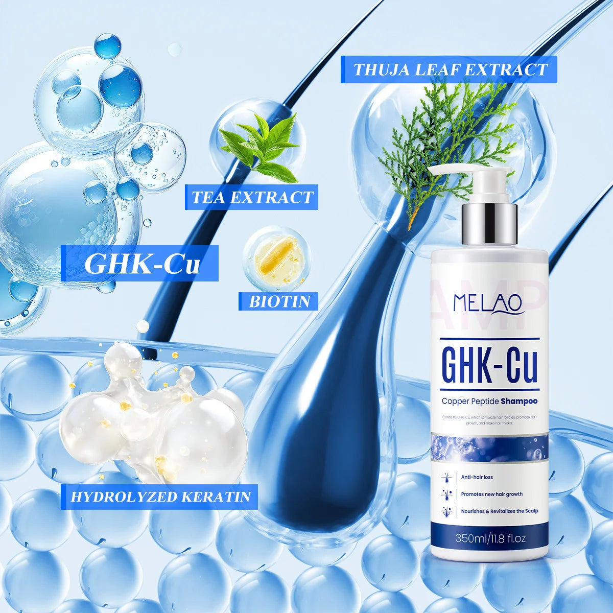 350ml GHK-Cu Copper Peptide Hair Growth Shampoo Dual Peptides Anti Hair Loss Treatment Thinning Hair Scalp Care Conditioner Peaceful Pleasures Health and Wellness