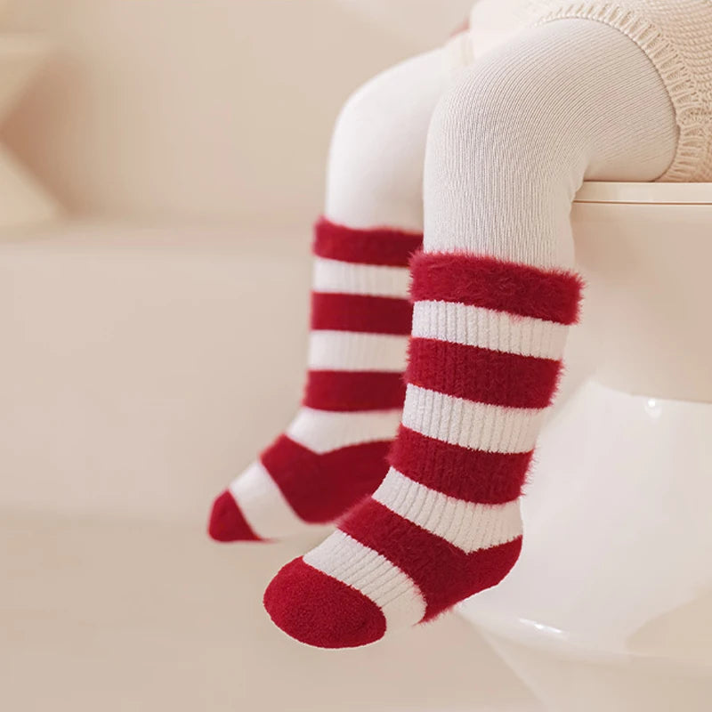 Kids Winter Fleece Floor Socks | Cute Stripe Warm 0–6Y