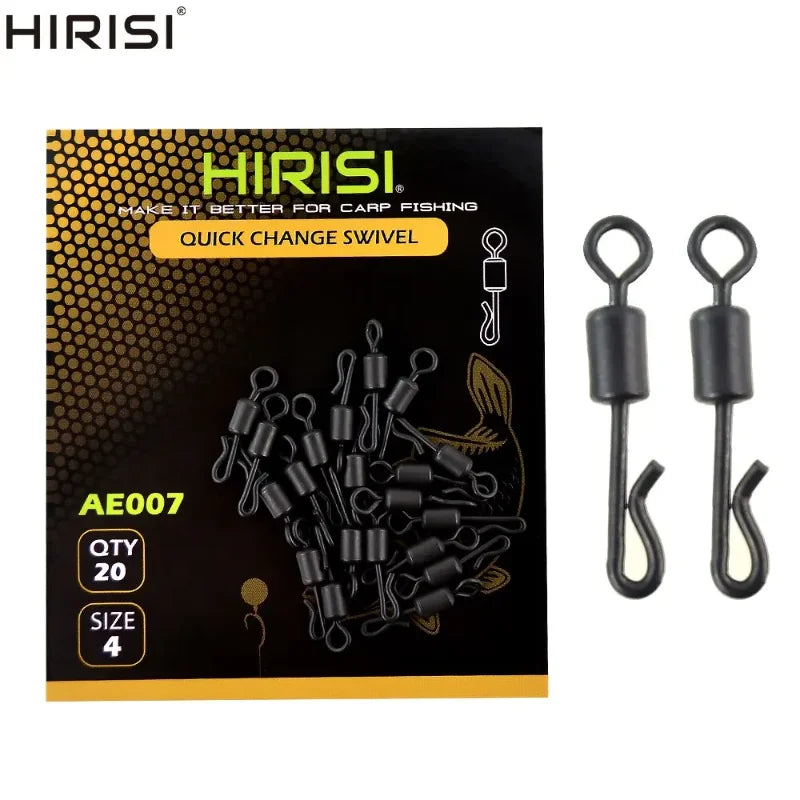 HIRISI 20Pcs Matt Black Quick Change Carp Fishing Swivel Kit, Durable Terminal Tackle for Carp Rig Fishing Accessories Peaceful Pleasures Health and Wellness