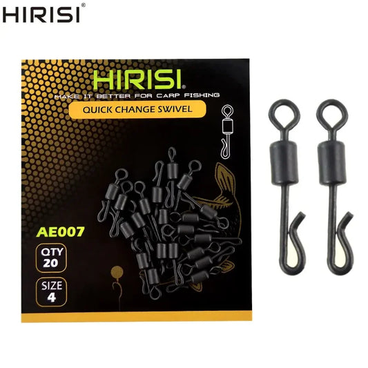 HIRISI 20Pcs Matt Black Quick Change Carp Fishing Swivel Kit, Durable Terminal Tackle for Carp Rig Fishing Accessories Peaceful Pleasures Health and Wellness