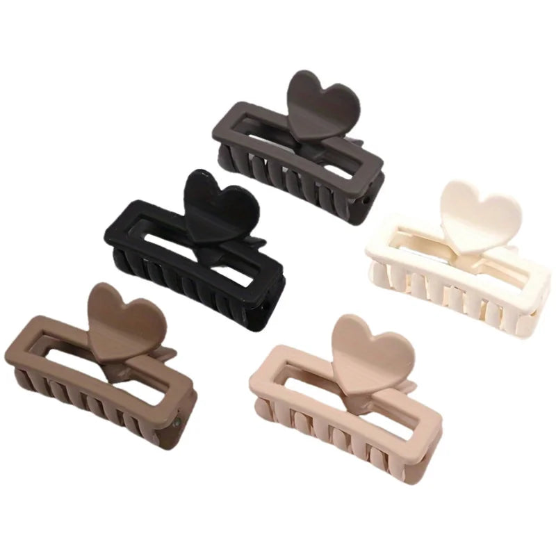 5-Pack Heart-Shaped Rectangular Hair Clips – Matte Retro Style Peaceful Pleasures Health and Wellness