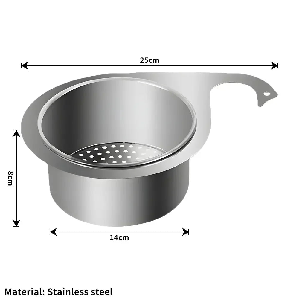 Stainless Steel Kitchen Swan Sink Strainer Basket Hanging Waste Drain Filter Basket Fruit Vegetable Drainer Sponge Rack Storage Peaceful Pleasures Health and Wellness silver