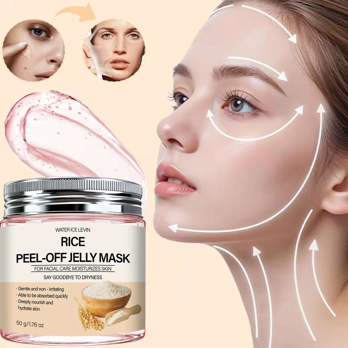 Rice Peel-Off Jelly Mask | Collagen & Hyaluronic Acid, 50g