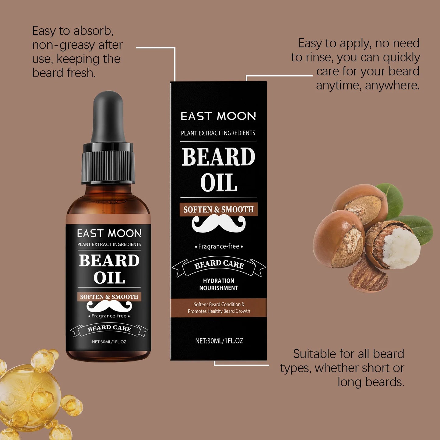East Moon Beard Care Oil – Deep Moisture & Growth, 30ml