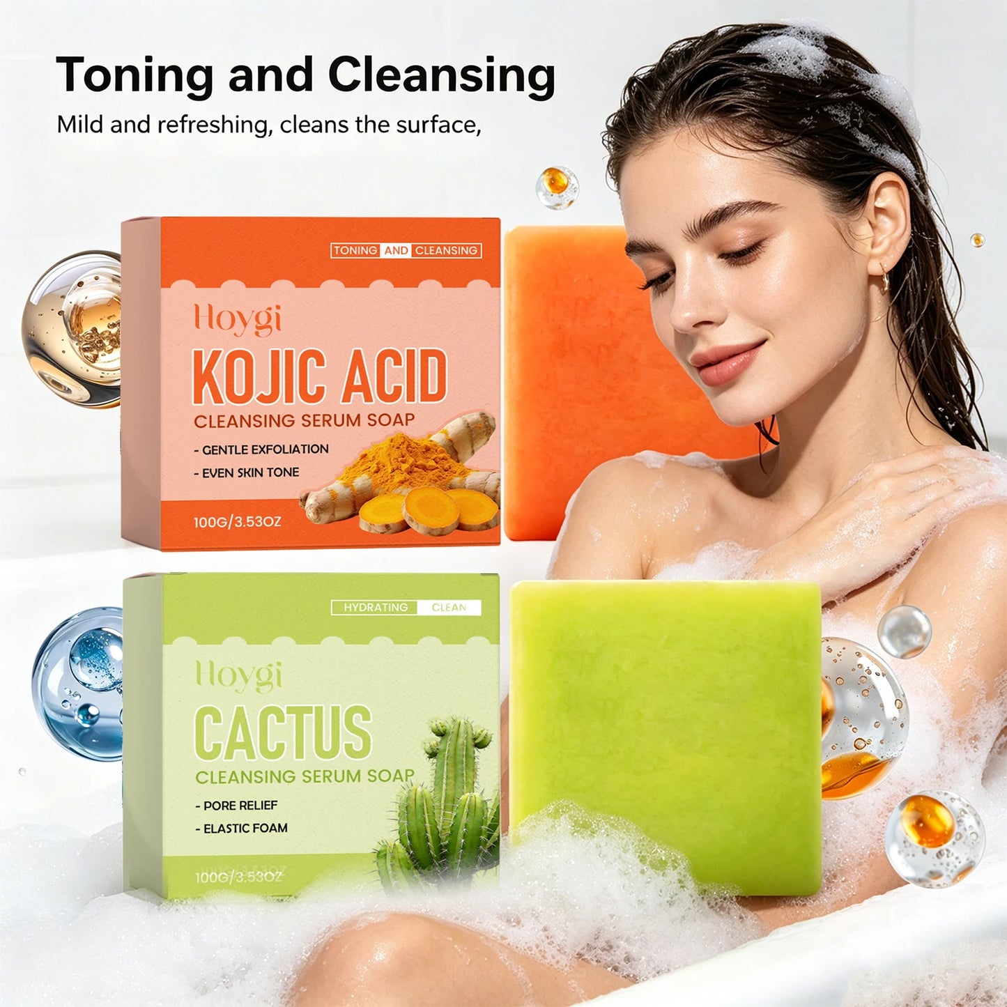 Cactus / Kojic Acid Cleansing Serum Soap Exfoliating Even Skin Tone Brightening Soap Removes Dirt Oil Smooth Hydrated Body Care Peaceful Pleasures Health and Wellness
