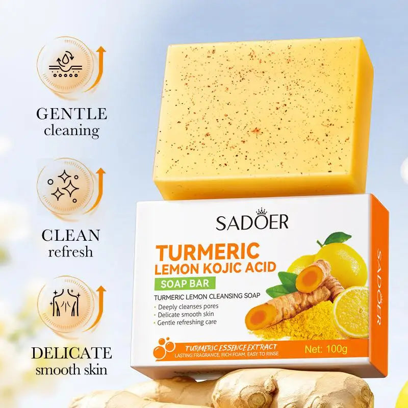 Kojic Acid & Turmeric Dark Spot Remover Soap Bar – Lemon & Hyaluronic Acid Brightening Face Soap 100g Peaceful Pleasures Health and Wellness