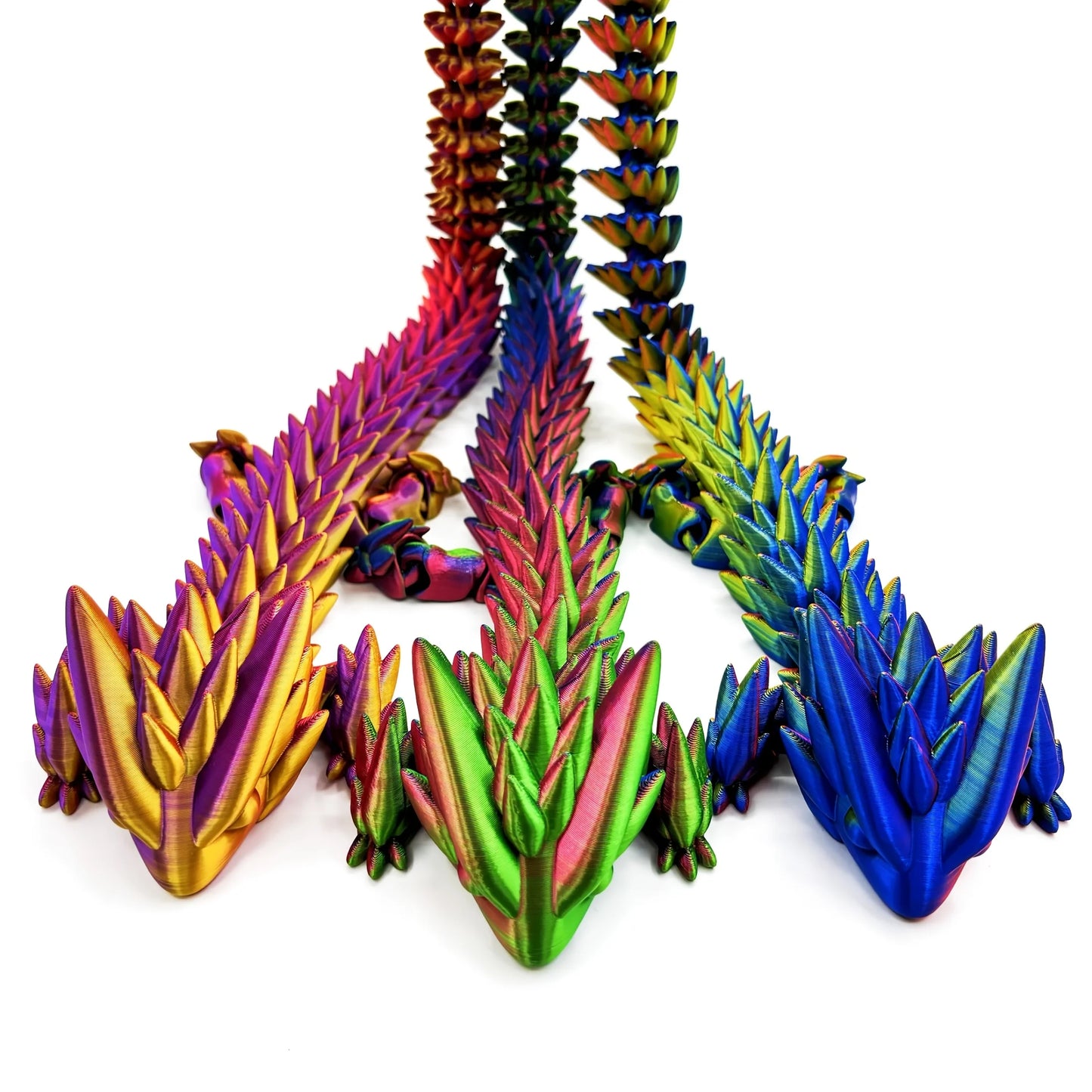 2-Piece Set with Random Color Gradient, Dragon King Design, 3D Printed Articulated Dragon, Luminous Version Available, Movable, Multi-Color Gradient Crystal Dragon, Creative Ornament for Office Display, Statue Decoration Peaceful Pleasures Health and Wellness
