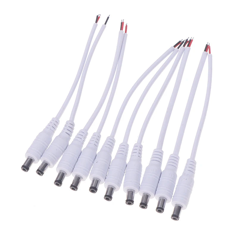 10Pcs DC Power Pigtails Cable 22AWG Female Male 5.5*2.1mm Connector Use For 12V Power Supply Adapte CCTV Camera DVR LED Strips Peaceful Pleasures Health and Wellness Male white