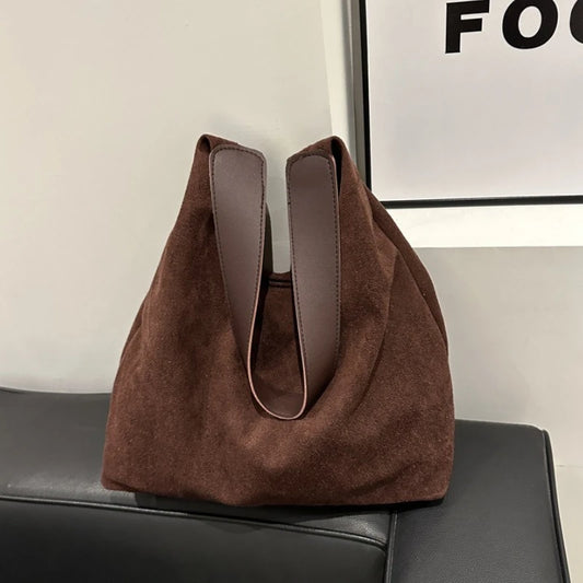Large-capacity Retro Matte Handbag for Women New Autumn and Winter Suede Single-shoulder Bag New and High-end Commuter Tote Bag Peaceful Pleasures Health and Wellness