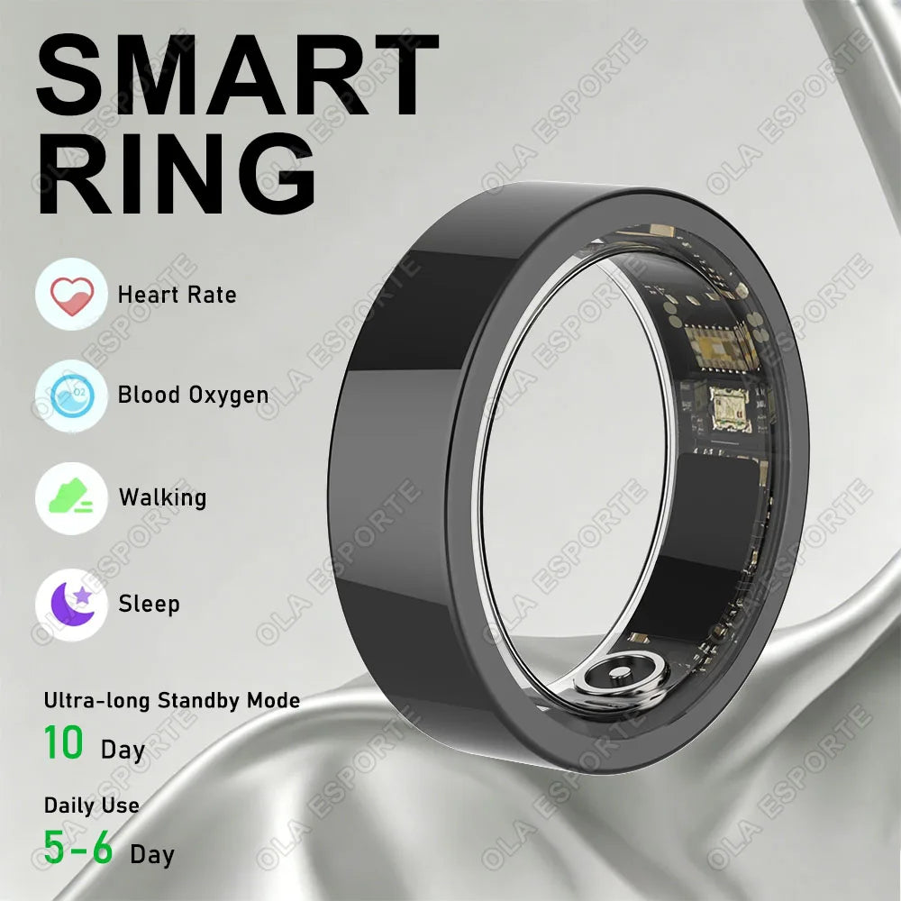 2026 New Smart Ring Heart Rate Blood Pressure Sleep Monitoring Motion Tracking IP68 Waterproof Men Women Smart Ring Holiday Gift Peaceful Pleasures Health and Wellness Black 8