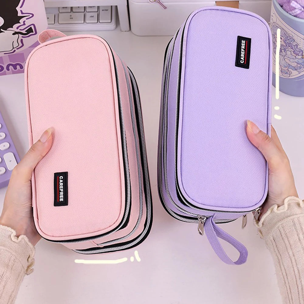 Large Capacity Pencil Case Three-layer Zipper Student Stationery Bag