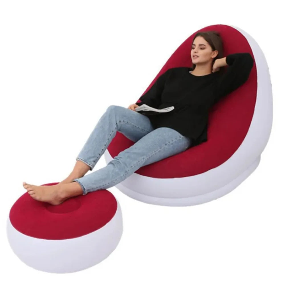 Lazy Inflatable Lounge Chair for Adults Folding Portable Lazy Sofa with Foot Stool Air Couch Sofa for Livingroom and Bedroom Peaceful Pleasures Health and Wellness 03