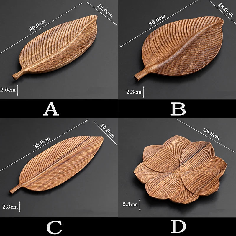 Walnut Leaf Solid Wood Tea Tray – Natural Serving Plate for Tea, Pastry & Tableware