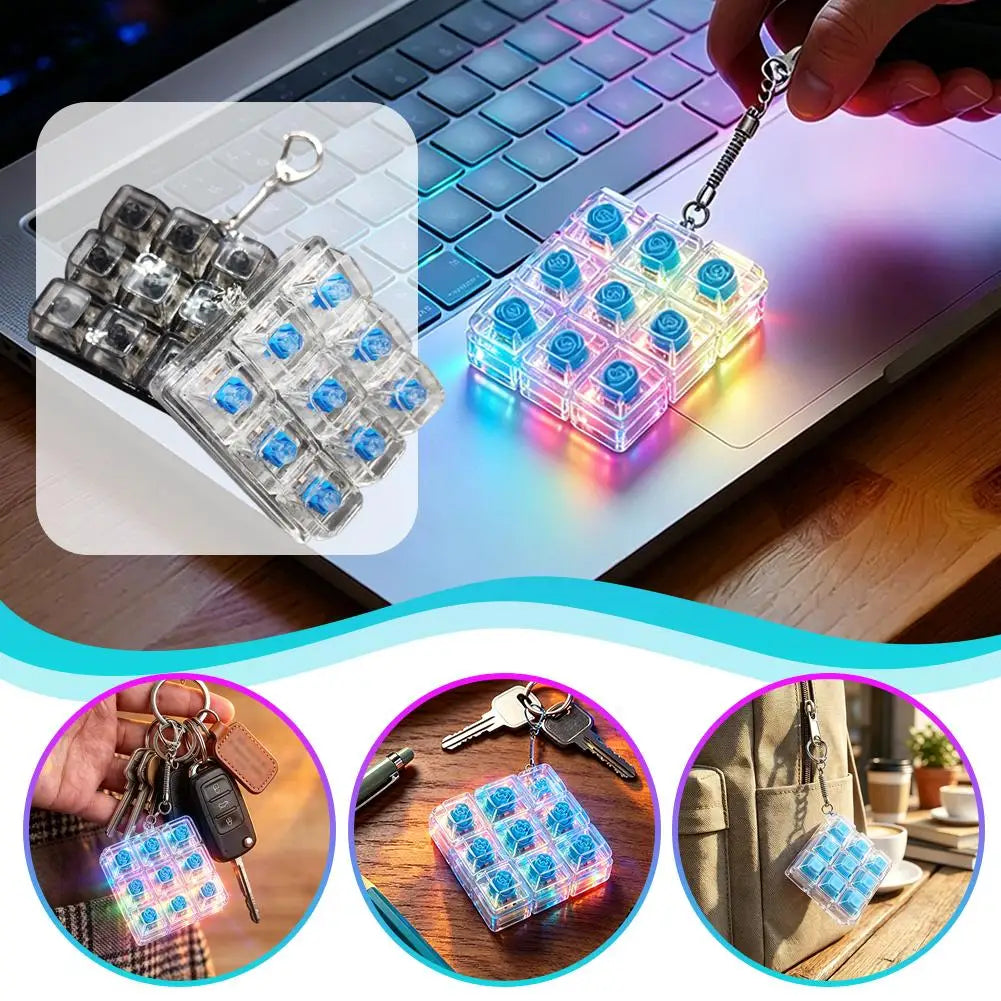 LED Glowing Transparent Switch Tester Keychain Fidget Toy Fingertip Button Stress Relief Clicker Mechanical Keyboard Accessories Peaceful Pleasures Health and Wellness