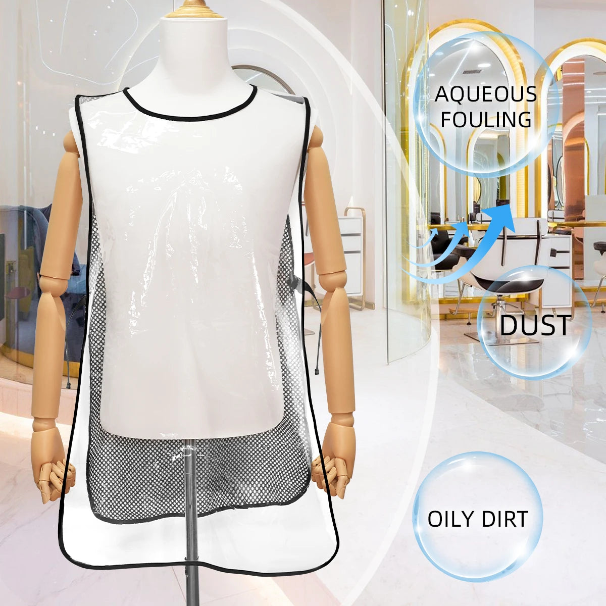 Waterproof Solid Color Minimalist Sleeveless Salon Apron, Adjustable Breathable Grid Back Waterproof Hairdressing Work Apron Peaceful Pleasures Health and Wellness