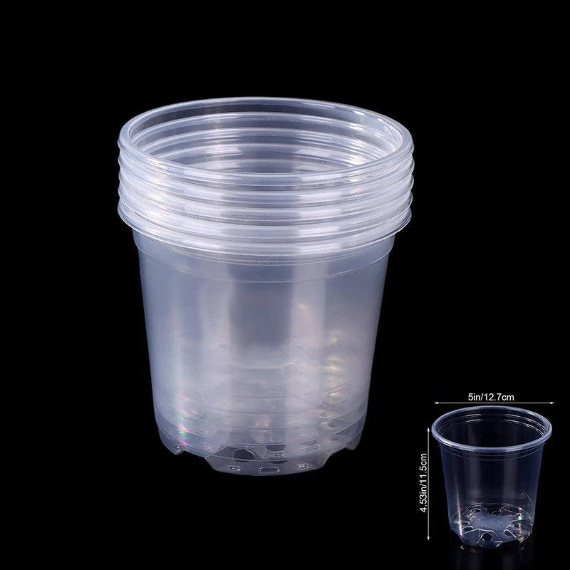 5 Pieces 6 Sizes 3/3.5/4/5/6/7 Inches Greenhouse Transparent Plastic Flowerpot Drainage Hole Pot Breathable Nursery Flower Pot Peaceful Pleasures Health and Wellness D-5Inches