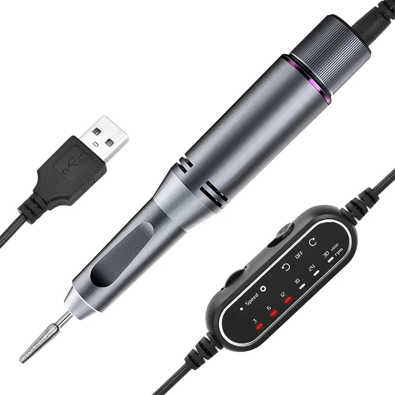 Black Metal Handle Portable Nail Drill With Drill Bits Polishing Remove Poly UV Gel Equipment Manicure Pedicure Machine Peaceful Pleasures Health and Wellness GRAY