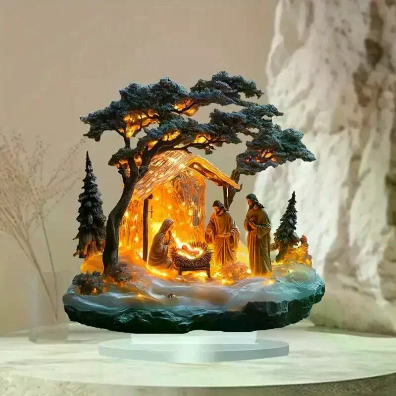 Acrylic Jesus Tree of Life Family Statue Desktop Ornament