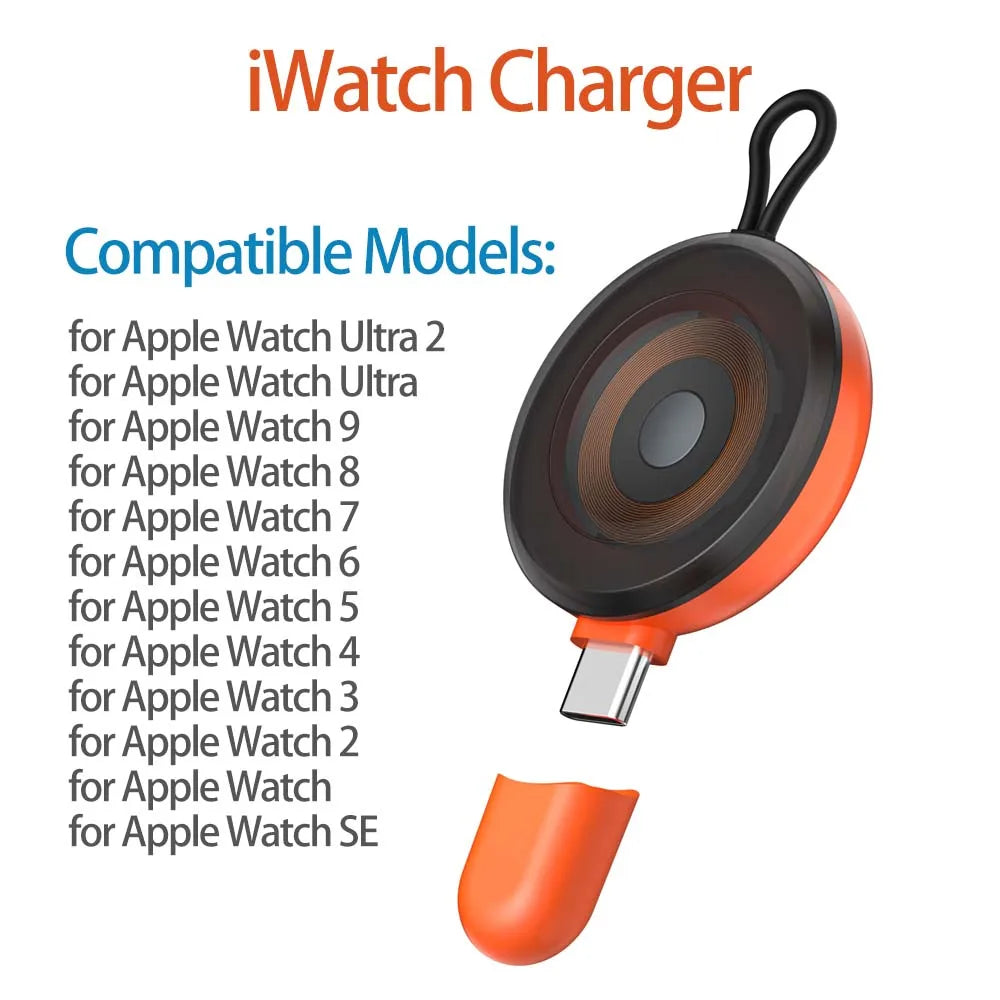 USB C Portable Watch Magnetic Wireless Charger For Apple Watch Ultra 2 3 4 5 6 7 8 9 SE Samsung Galaxy 6 Classic 5 Pro 4 Active Peaceful Pleasures Health and Wellness iWatch Orange