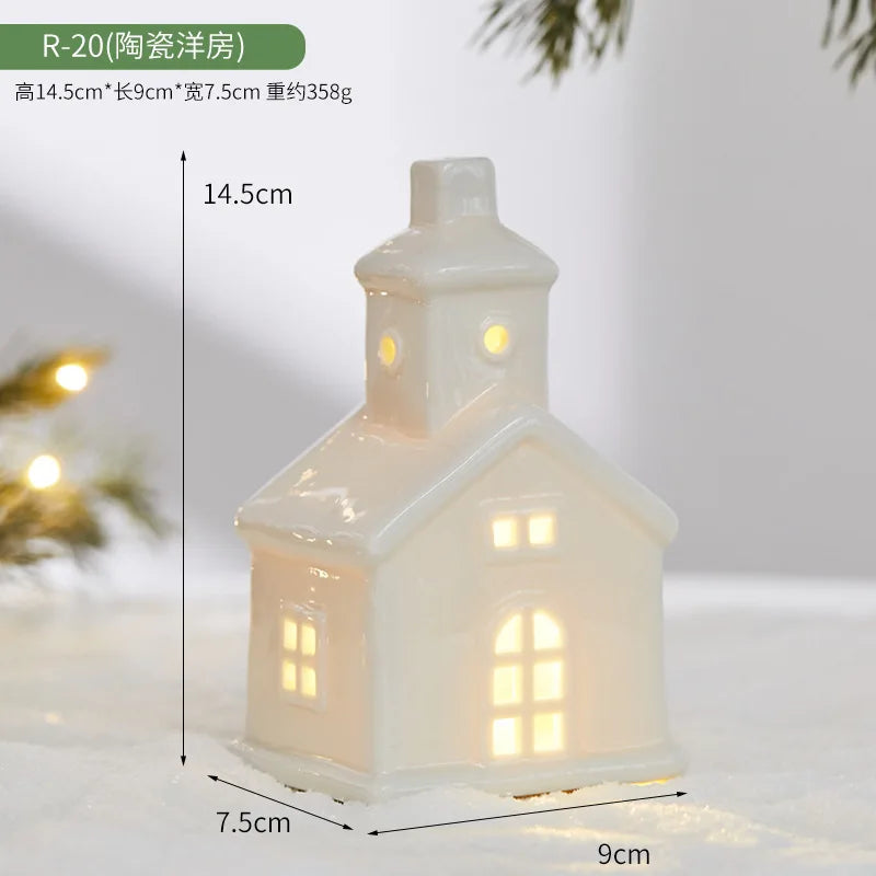 Ceramic Creative Ornaments Small Houses Christmas Decorations Christmas Glowing Snow Houses Home Furnishings INS Ornaments Decor Peaceful Pleasures Health and Wellness R-20