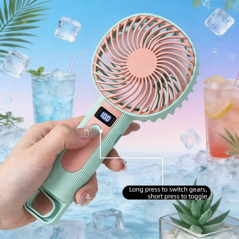 2-in-1 Digital Display Handheld & Desktop USB Rechargeable Fan