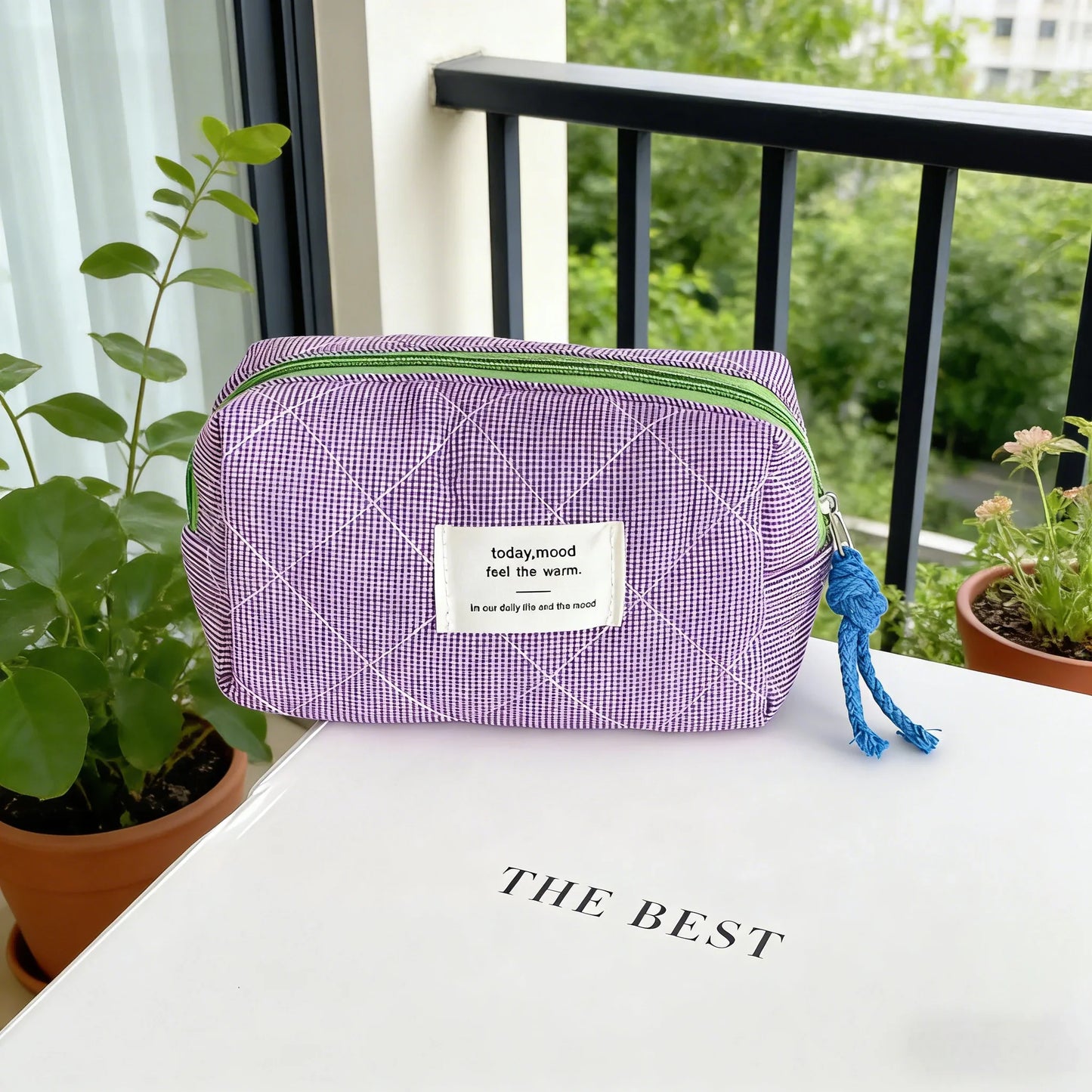Vintage Plaid Octagon Makeup Bag | Japanese Style Travel Pouch