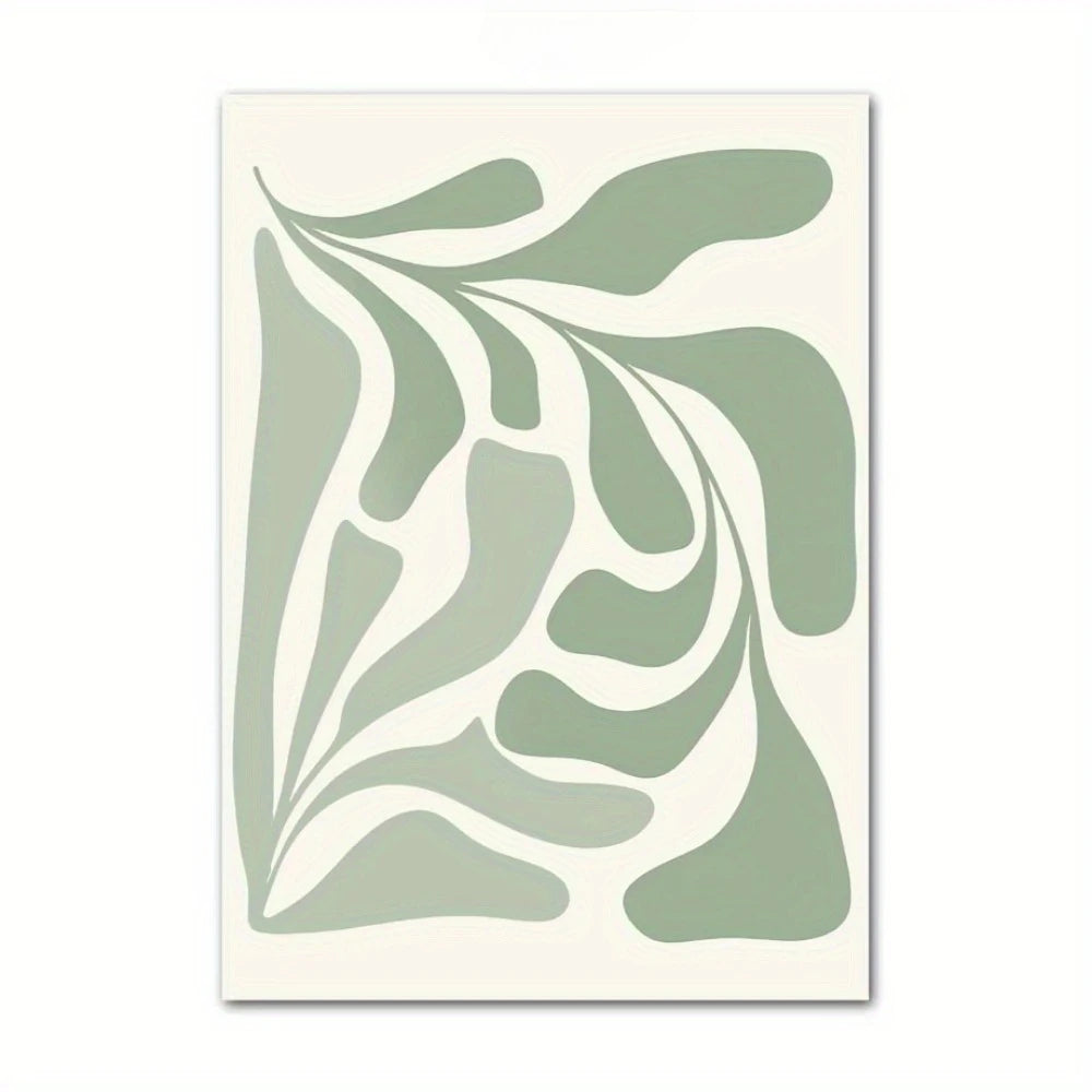 Bohemian Green Leaves & Flowers Abstract Canvas Wall Art