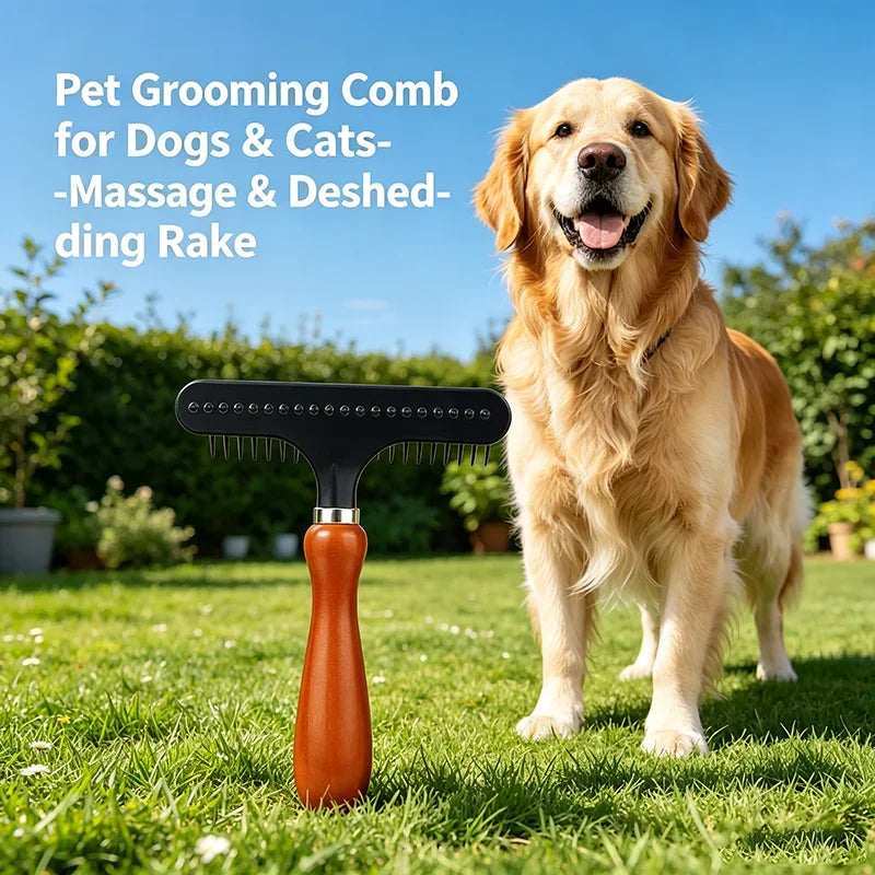 Wooden Pet Deshedding Undercoat Rake for Dogs & Cats Pet Grooming Rake Peaceful Pleasures Health and Wellness