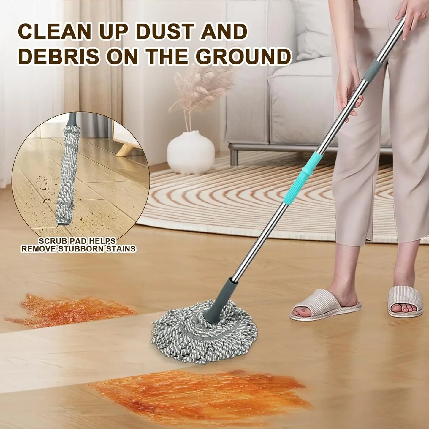 Self-Wringing Twist Mop with 52.5 Inch Handle for Hardwood, Tile & Laminate Floors Peaceful Pleasures Health and Wellness