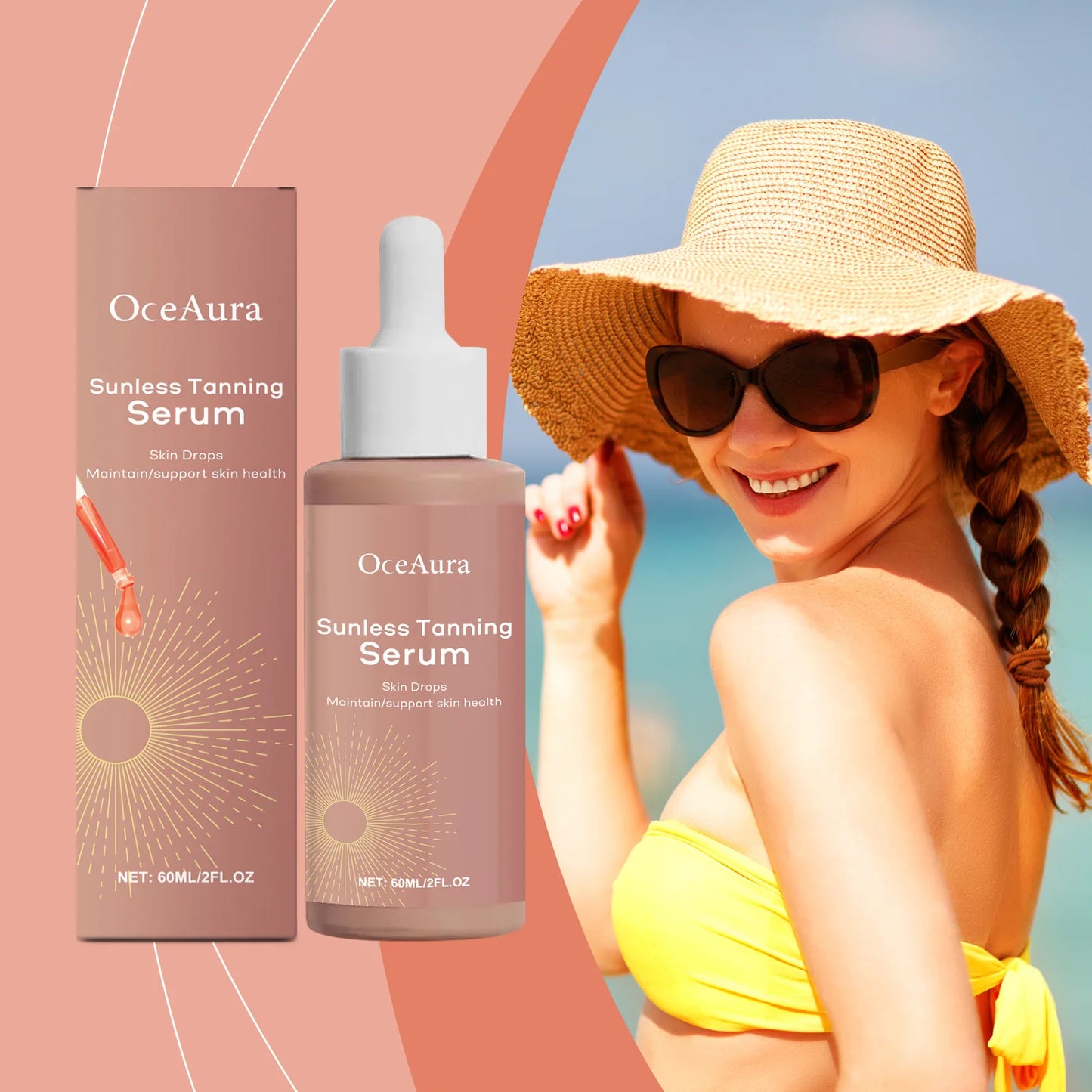 OceAura Herbal Self Tanning Serum | Sunless Bronze Glow 60ml