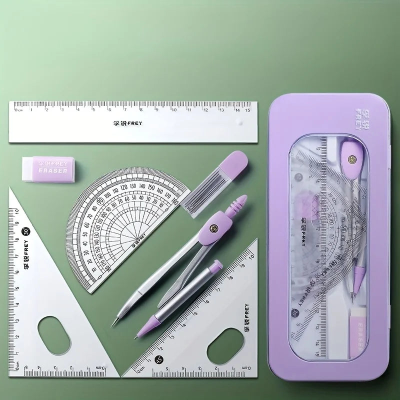 7-Piece Student Geometry Set – Compass, Ruler & Protractor