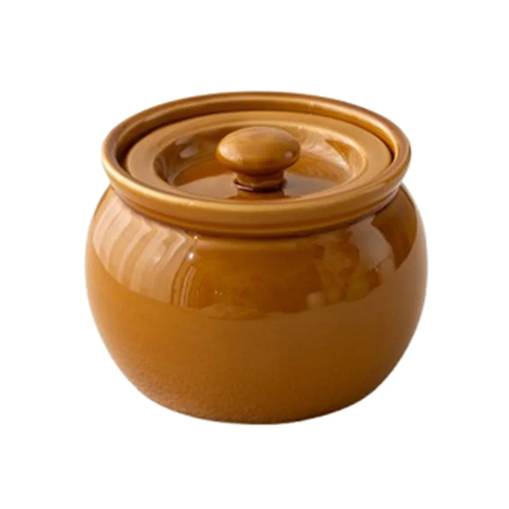 Hot Sale Ceramic Food Storage Jar Cooking Stew Pot with Lid 400 ML Mini Thickened Household Non-Stick steaming pot Stewed soup Peaceful Pleasures Health and Wellness Brown -400ml