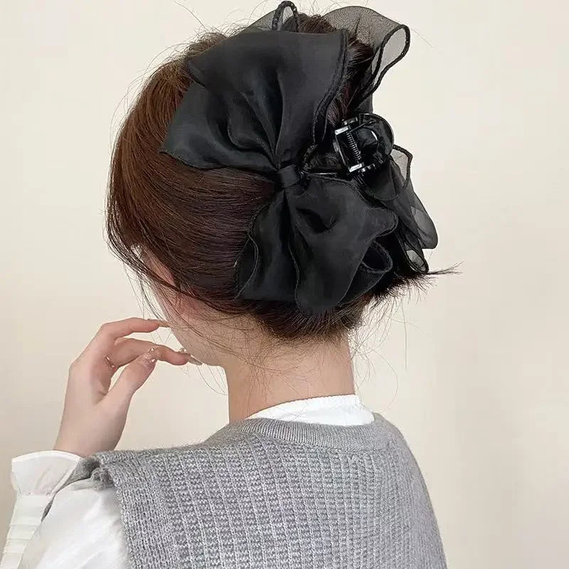 Sweet Organza Reversible Bow Large Hair Claw Clip