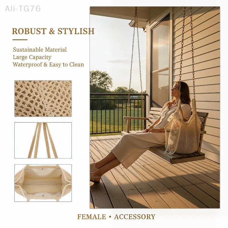 Handmade Woven Straw Beach Tote Bag – Large Women's Shoulder Bag